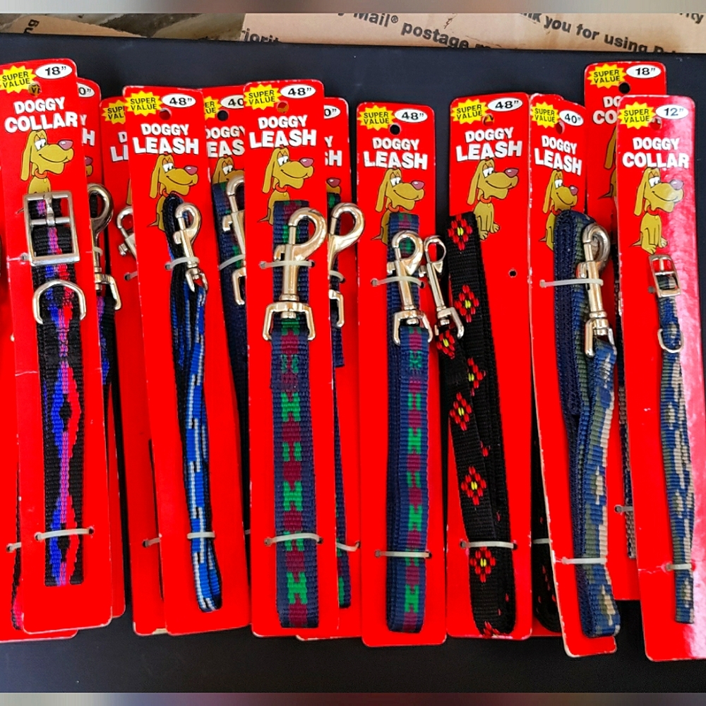 NEW! 15-Piece Doggie Collars 12", 18", 24" & Leashes 40", 48". Matching Sets!